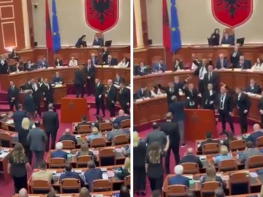Zbog Al ministarke flašama gađali Ramu u albanskom parlamentu  