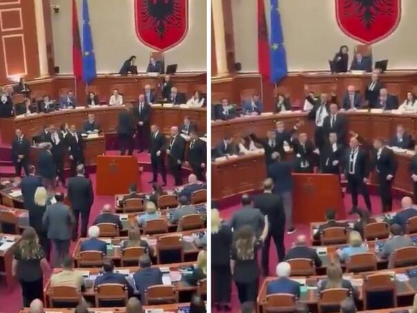 Zbog Al ministrice flašama gađali Ramu u albanskom parlamentu
