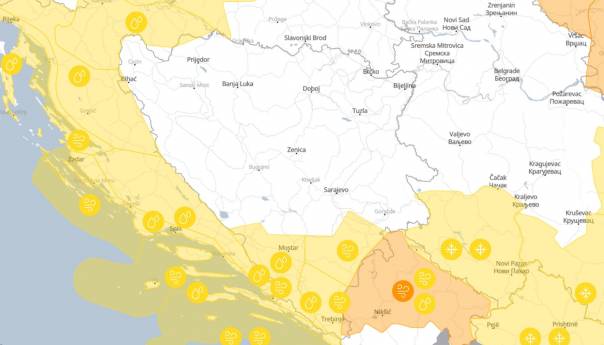 Žuto upozorenje za područja Foče, Trebinja i Mostara zbog vjetra